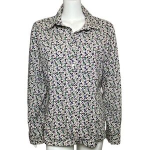Talbots Button Up Shirt Womens Size 18 Floral Long Sleeve Cotton Stretch